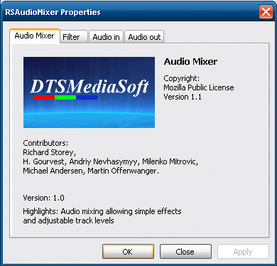 Audio Mixer property page